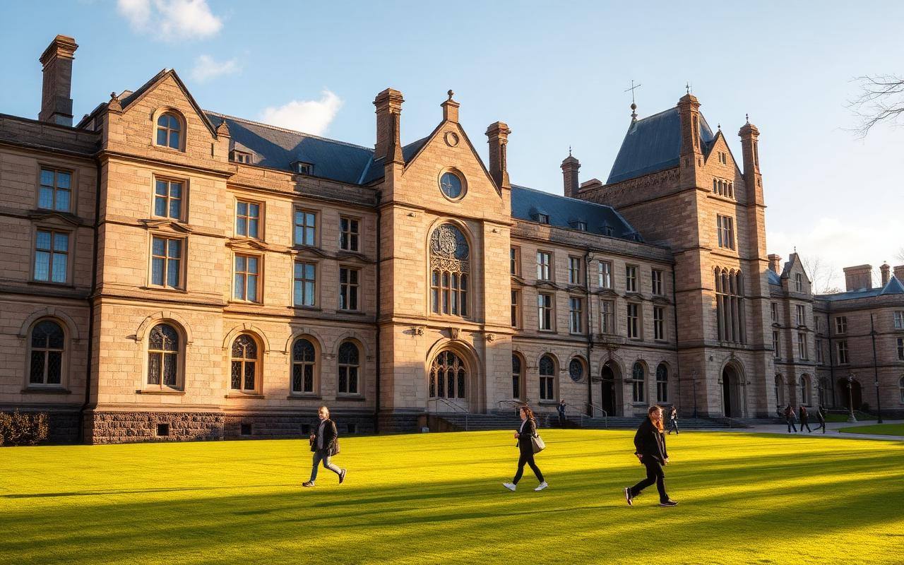 Students walking on an international university campus